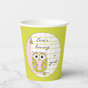 Gobelets en papier "Hibou rose/vert" 8 oz.