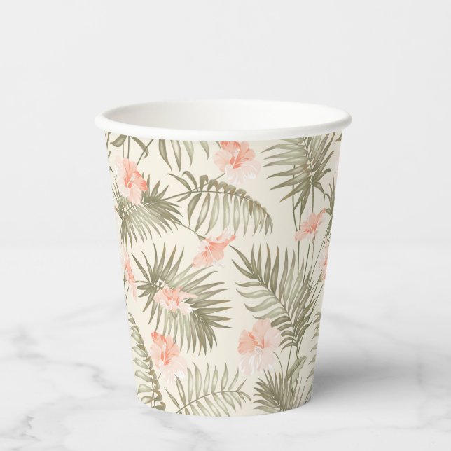 Gobelets En Papier Hisbiscus Tropical Palm Tree Motif (Recto)