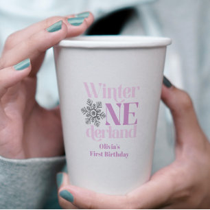 Gobelets En Papier Hiver Onederland Flocon de Neige Violet 1er Annive