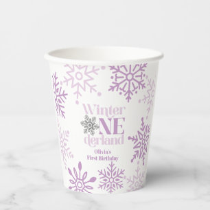 Gobelets En Papier Hiver Onederland Purple Flocon de neige 1er annive