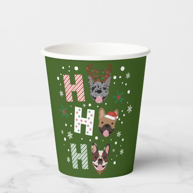 Gobelets En Papier Ho Ho Ho French Bulldog Joyeux Noël (Recto)