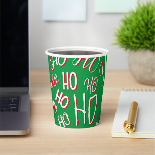 Gobelets En Papier HO HO HO motif de texte de Noël blanc vert rouge
