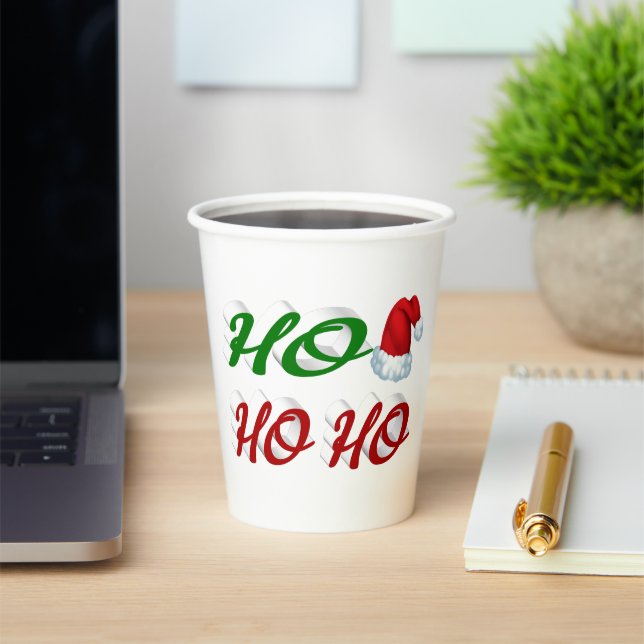 Gobelets En Papier Ho Ho Ho Santa Hat Noël rouge vert script (Insitu)
