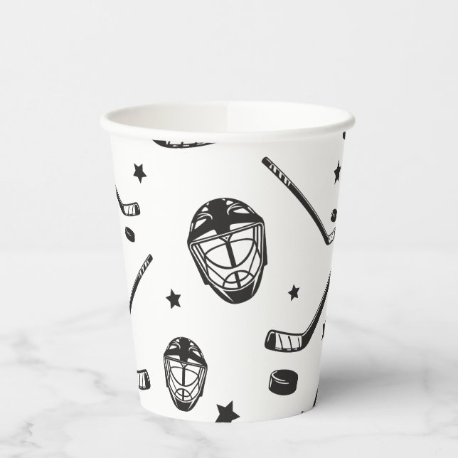 Gobelets En Papier Hockey noir et blanc anniversaire (Gauche)