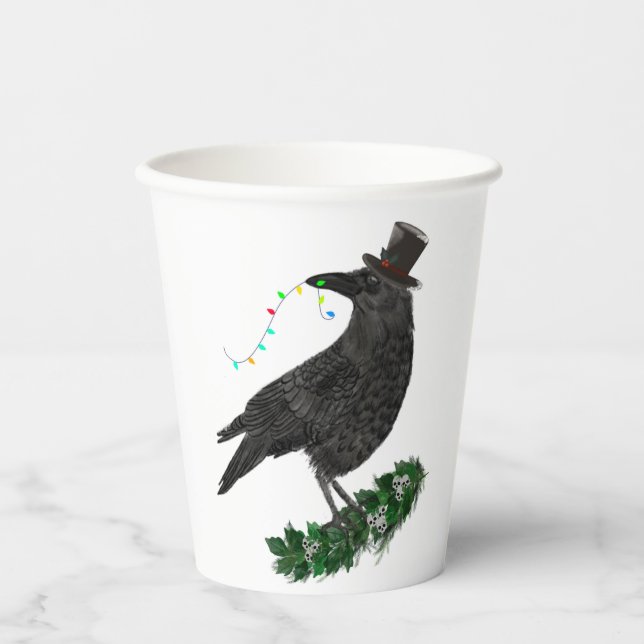 Gobelets En Papier Holiday Crow with Top Hat (Recto)