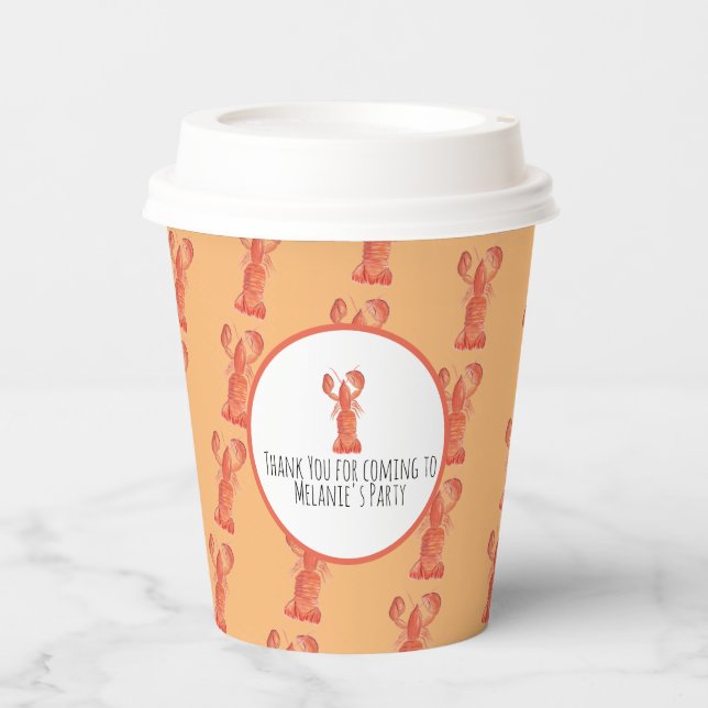 Gobelets En Papier Homard Aquarelle Main Fruits de mer Crabe ébulliti (Recto)