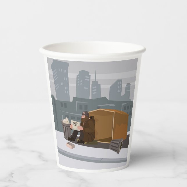 Gobelets En Papier Homeless Man Holding Help Sign Urban Poverty (Recto)