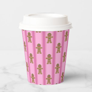 Gobelets En Papier Homme en pain d'épices rose mignon et fantaisiste