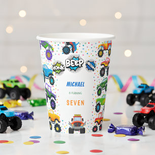 Gobelets En Papier Honer beep vroom monstre camions garçon anniversai