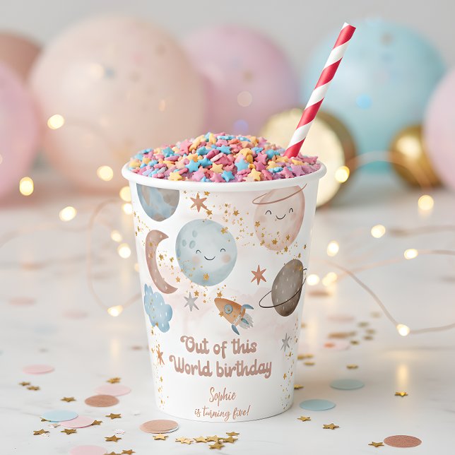 Gobelets En Papier Hors de ce monde l'anniversaire de enfant d'aventu (Créateur téléchargé)