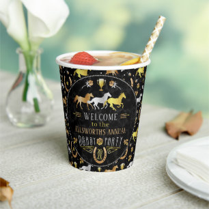 Gobelets En Papier Horse Racing Derby Day Party Black Gold Welcome