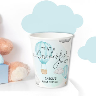 Gobelets En Papier Hot Air Balloon Boys 1ère fête d'anniversaire