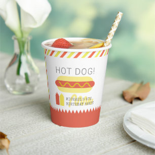 Gobelets En Papier HOT DOG! Anniversaire moderne rouge et jaune