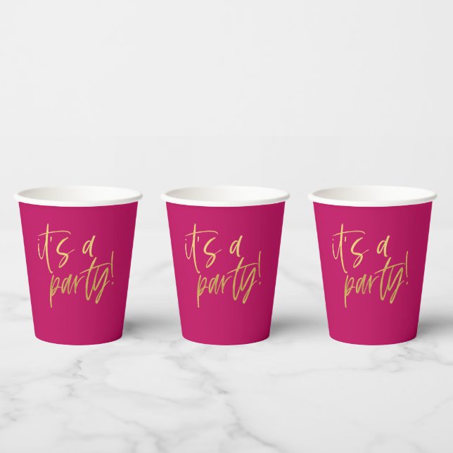Gobelets En Papier Hot rose et Gold Party (Multi)