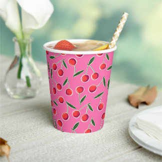 Gobelets En Papier Hot rose Retro Berry Cerry fête d'anniversaire