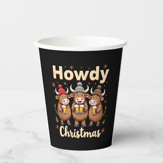 Gobelets En Papier Howdy Christmas Funny Highland Cow Xmas Cows Lover (Recto)
