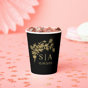 Gobelets En Papier Huile d'or sur mesure Luxe Botanographie Monogramm