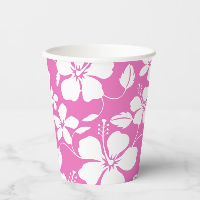 GOBELETS EN PAPIER HULA HAWAIENNE (HIBISCUS) ROSE (Recto)