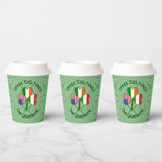 Gobelets En Papier Hungarian Irish USA Shamrock Personalized Text (Multi)