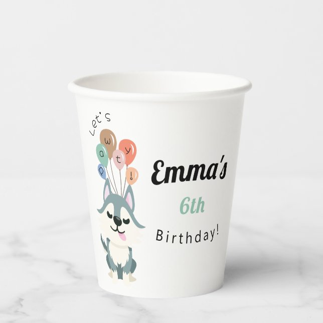 Gobelets En Papier Husky fête d'anniversaire (Recto)