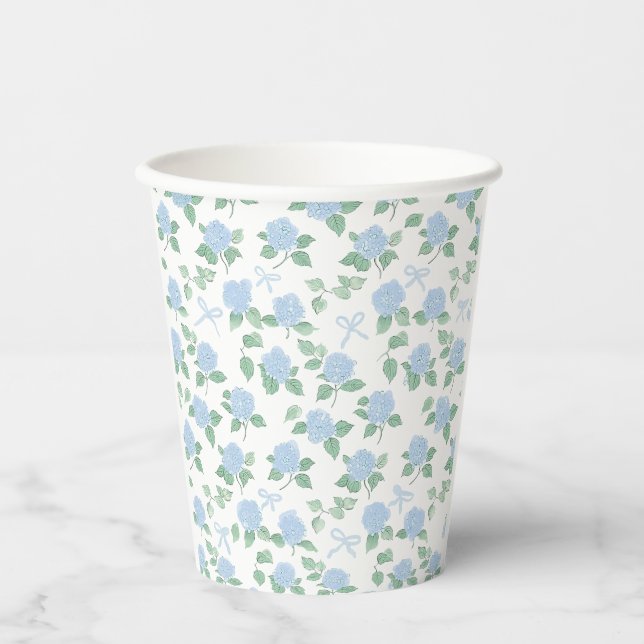Gobelets En Papier Hydrangea Bleu Tendance et Rubans (Recto)
