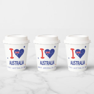 Gobelets En Papier "I LOVE AUSTRALIA" Australia Day 26 janvier