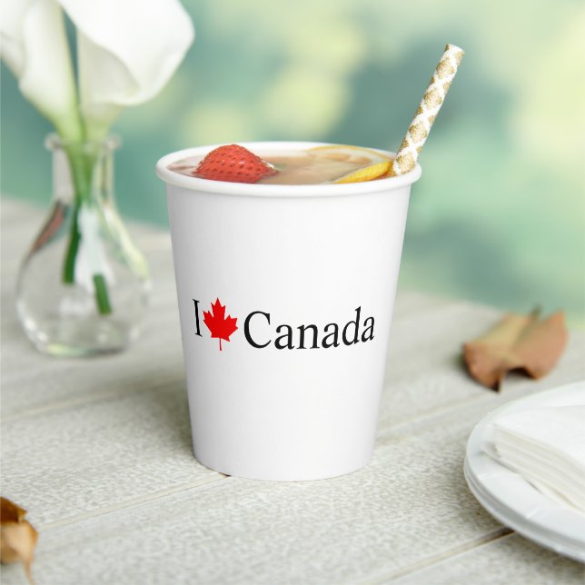 Gobelets En Papier I Love Canada typographie à la feuille d'érable ro (Insitu)