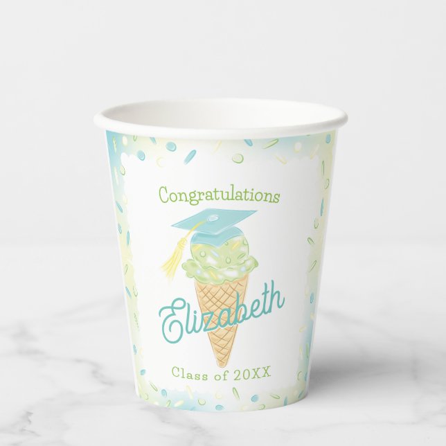 Gobelets En Papier Ice Cream Graduation Party Blue Green (Recto)