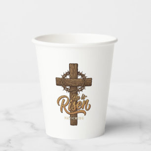 Gobelets En Papier Il Est Ressuscité Croix Couronne D'épines Chemise 