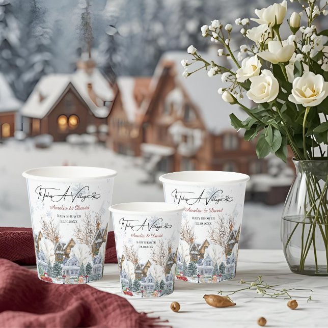 Gobelets En Papier Il faut une invitation Baby shower Village (Créateur téléchargé)