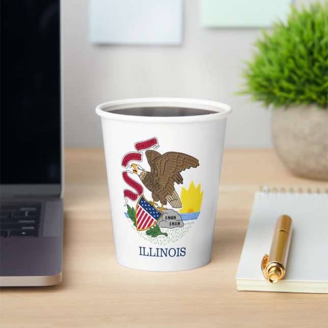 Gobelets En Papier Illinoisan Flag & Seal, Flag of Illinois (Insitu)