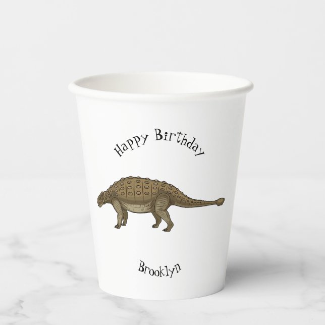 Gobelets En Papier Illustration d'Ankylosaurus (Recto)