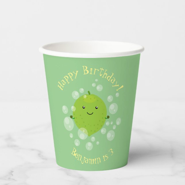 Gobelets En Papier Illustration de bulles de chaux vert mou (Recto)