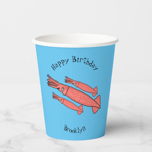 Gobelets En Papier Illustration de calamar rose (Recto)
