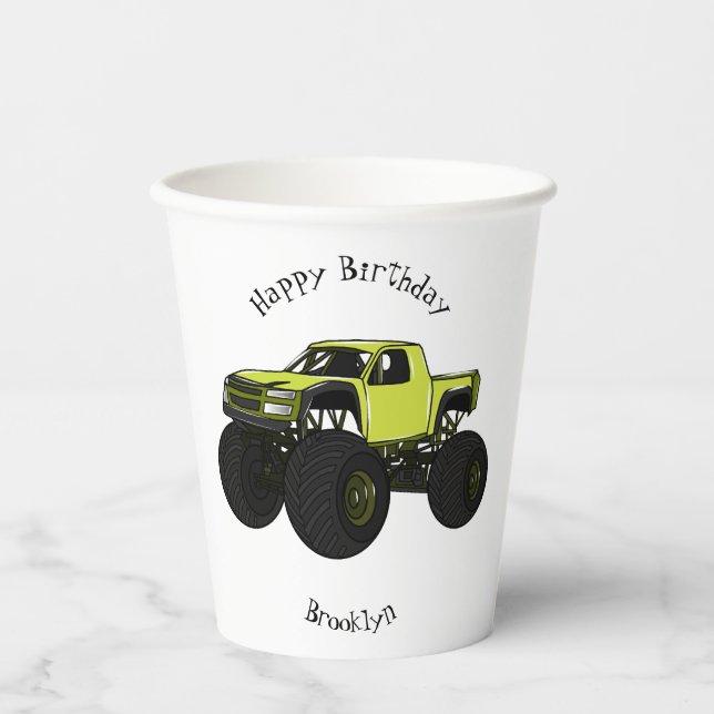 Gobelets En Papier Illustration de camion monstre (Recto)