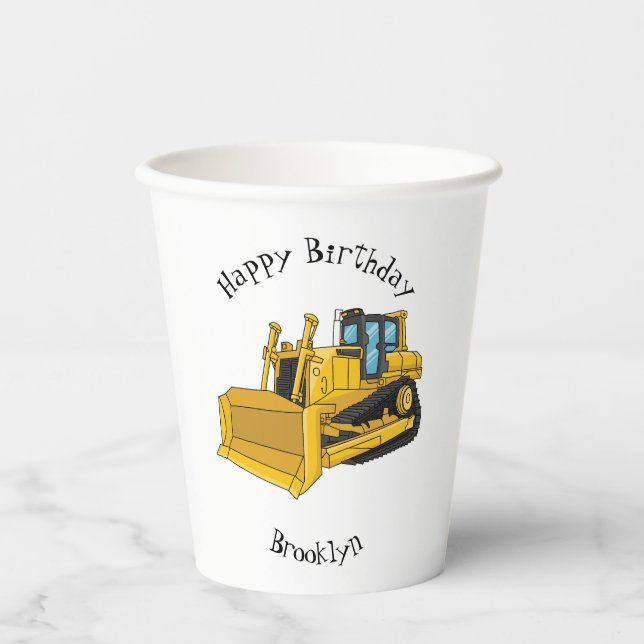 Gobelets En Papier Illustration de dessin animé Bulldozer (Recto)