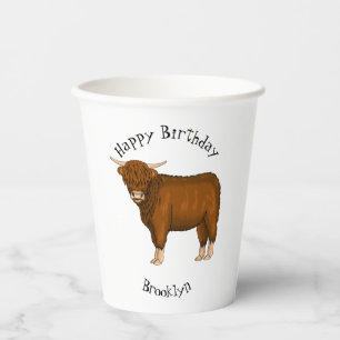 Gobelets En Papier Illustration de dessin animé de vache des Highland