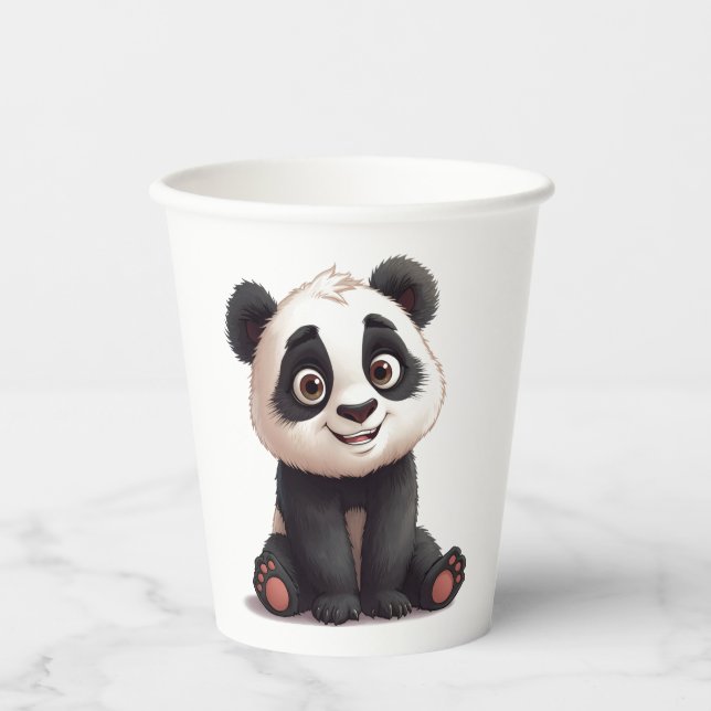 Gobelets En Papier Illustration de dessin animé d'ours panda assis (Recto)