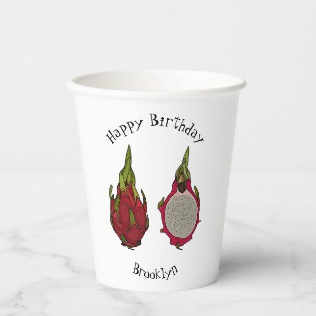 Gobelets En Papier Illustration de dragon fruit (Recto)