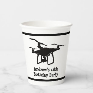 Gobelets En Papier Illustration de drone noir et blanc fête d'annive