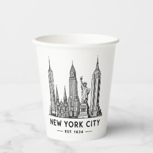 Gobelets En Papier Illustration de la skyline de NYC avec la Statue d