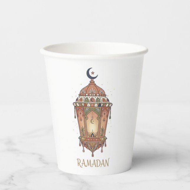 Gobelets En Papier Illustration de lanterne de Ramadan orientale  (Recto)
