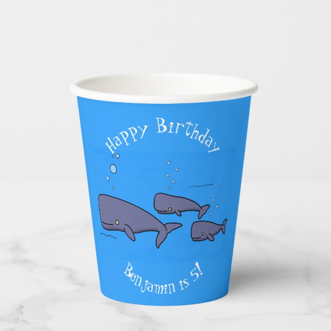 Gobelets En Papier Illustration de mignonne migratrice de baleines à  (Recto)