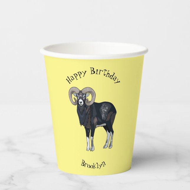 Gobelets En Papier Illustration de mouflon, mouton (Recto)