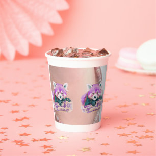 Gobelets En Papier Illustration de panda roux à l'aquarelle violette 