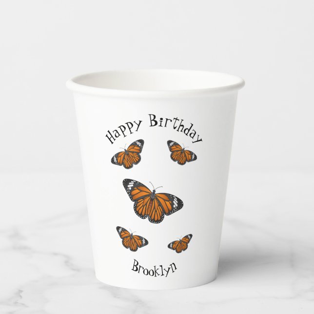Gobelets En Papier Illustration de papillon monarque (Recto)