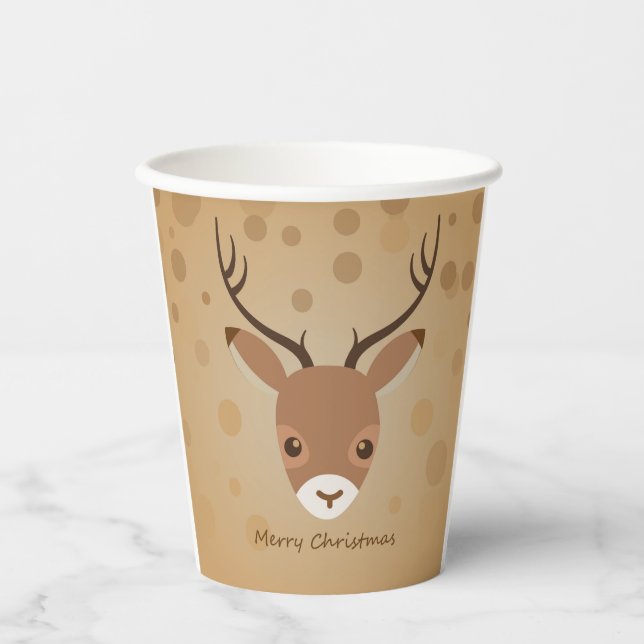 Gobelets En Papier Illustration de renne sur fond marron (Recto)
