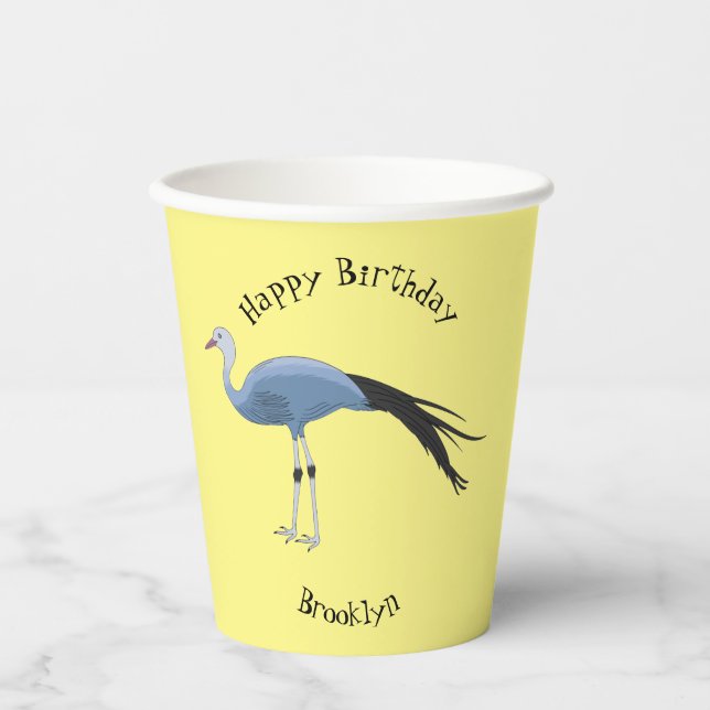 Gobelets En Papier Illustration d'oiseau de grue bleue (Recto)