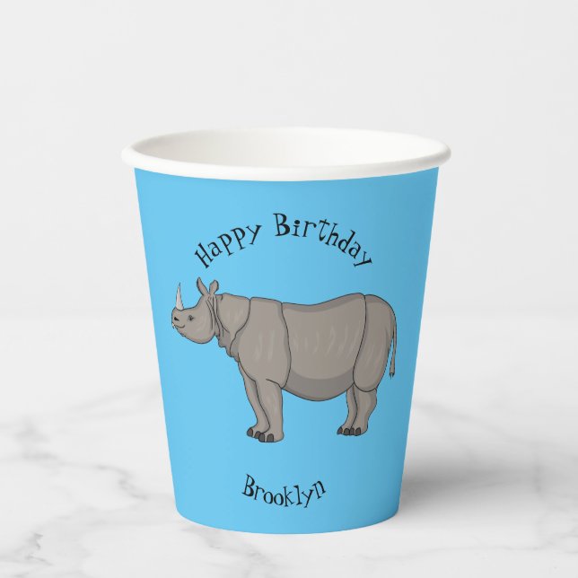 Gobelets En Papier Illustration du rhinocéros de Javan (Recto)