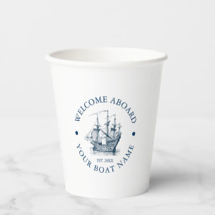 Gobelets En Papier Illustration d'un bateau nautique Vintage blanc et